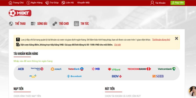 Các kênh nạp tiền Mibet phổ biến nhất