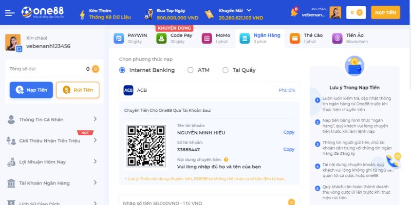 Những hình thức nạp tiền One88 phổ biến nhất